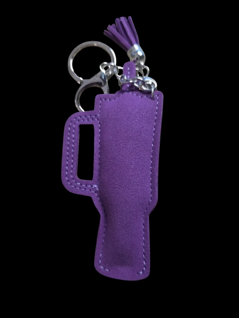 Crystal Studded Purple Tumbler Bag Charm Keychain with Tassel